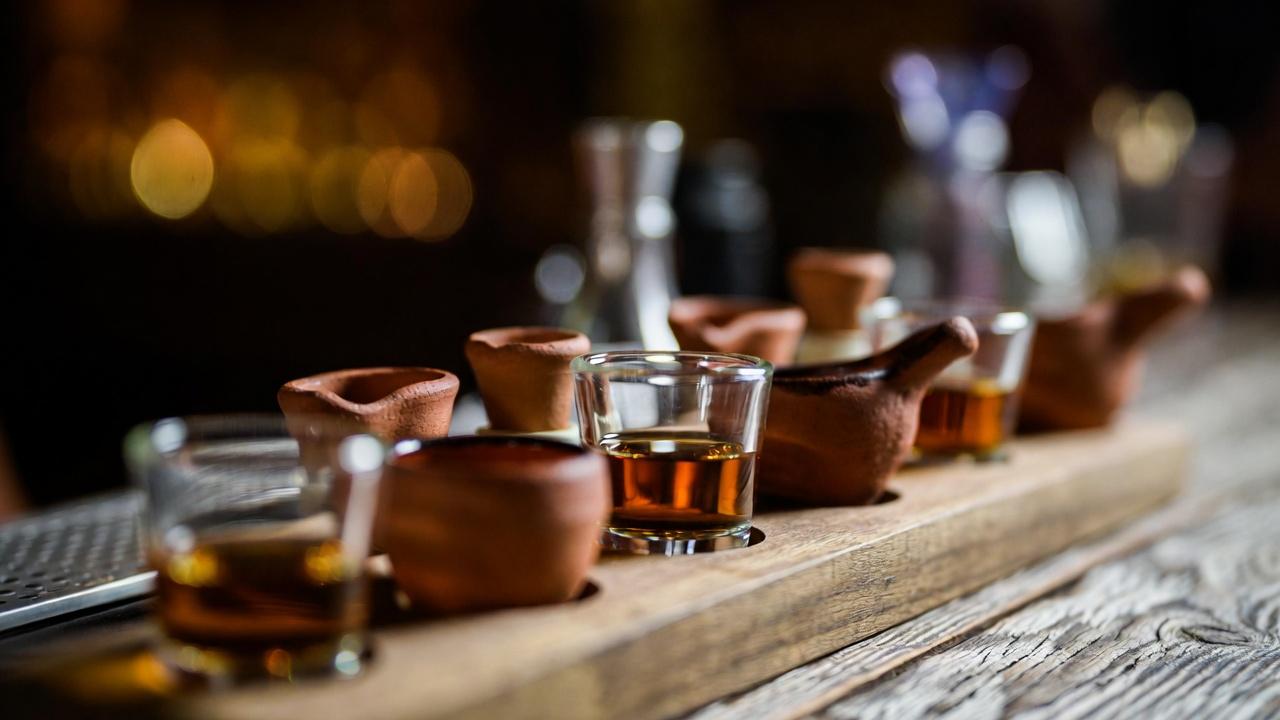 Tequila tasting glasses with blanco, reposado, and añejo samples in Tequila, Mexico